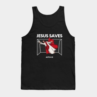 Jesus saves! funny meme white text Tank Top